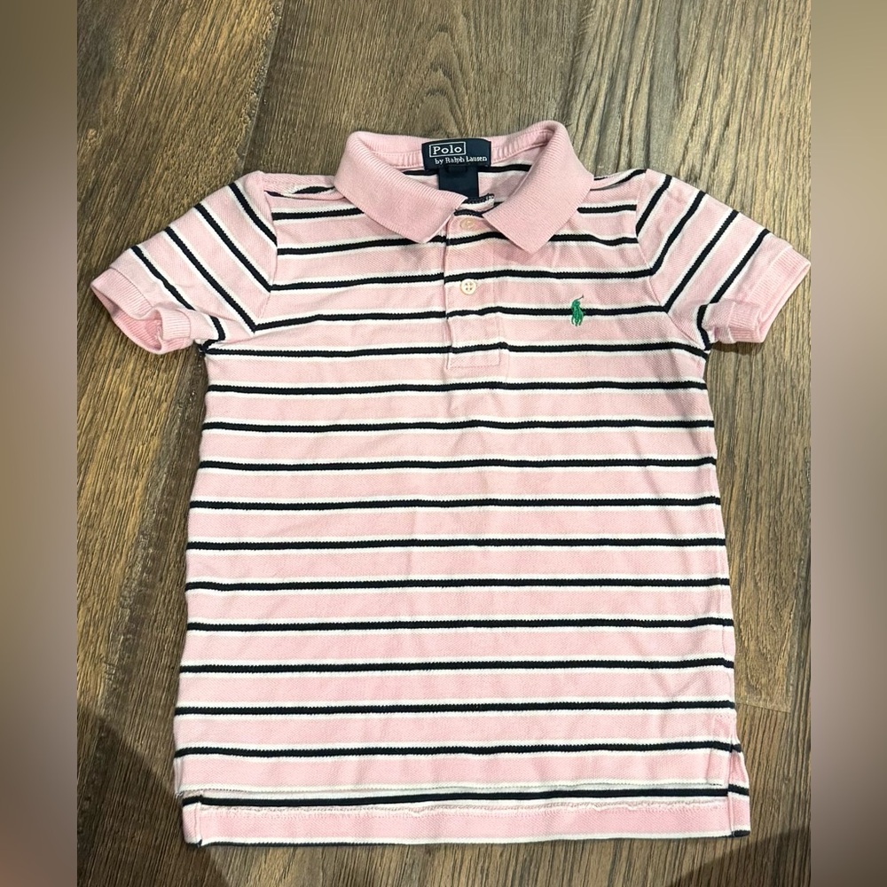 Ralph Lauren Pink and Black Polo Shirt Classic Striped Design
